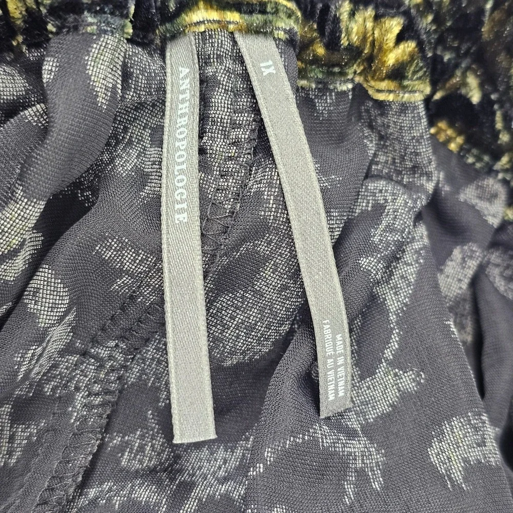 Anthropologie Somerset Velvet Pull-On Pants Wide Leg 1X Floral Velvet Elastic - Picture 4 of 6